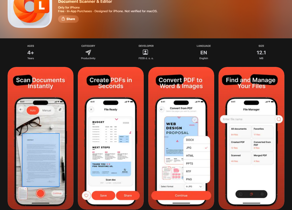 Giao diện ứng dụng Lens Photo to PDF Converter trên iPhone
