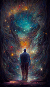 A Man Standing Before a Cosmic Astral Plane