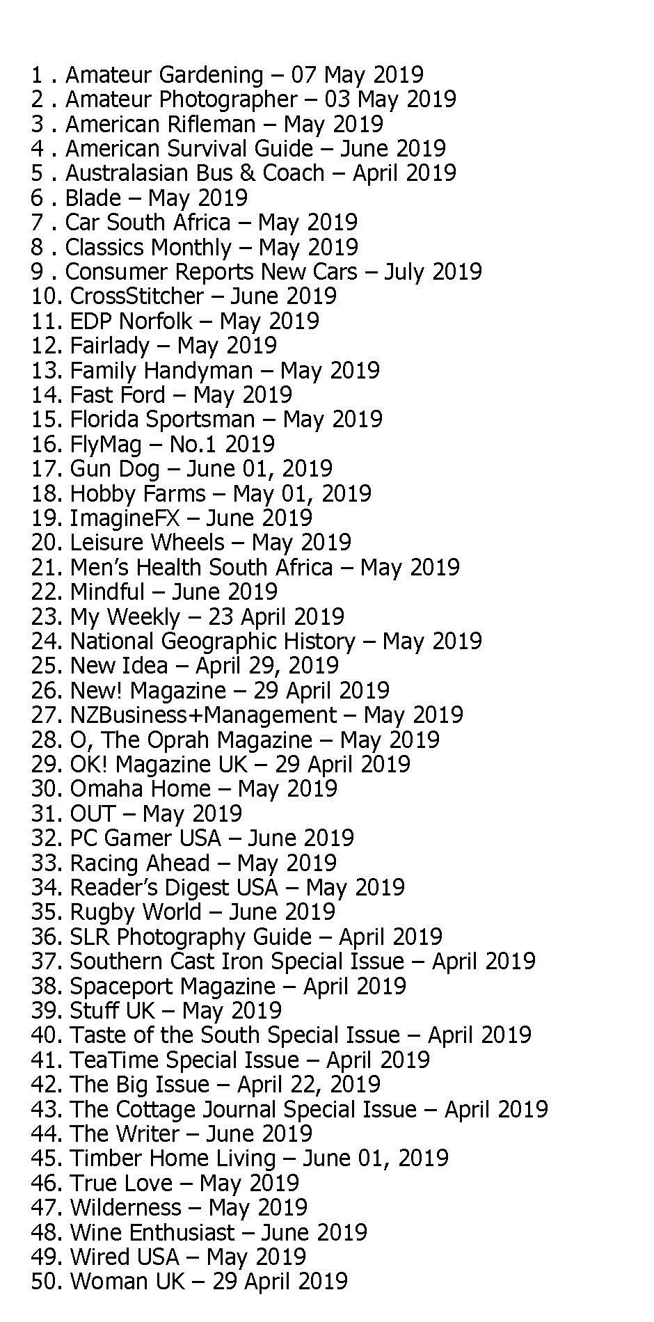 50 Assorted Magazines - May 02 2019 50 Assorted Magazines - May 02 2019