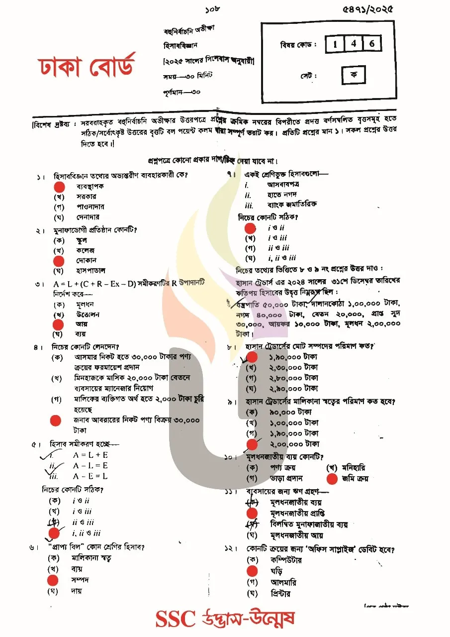 Accounting MCQ Question With Answers 2025 Dhaka Board