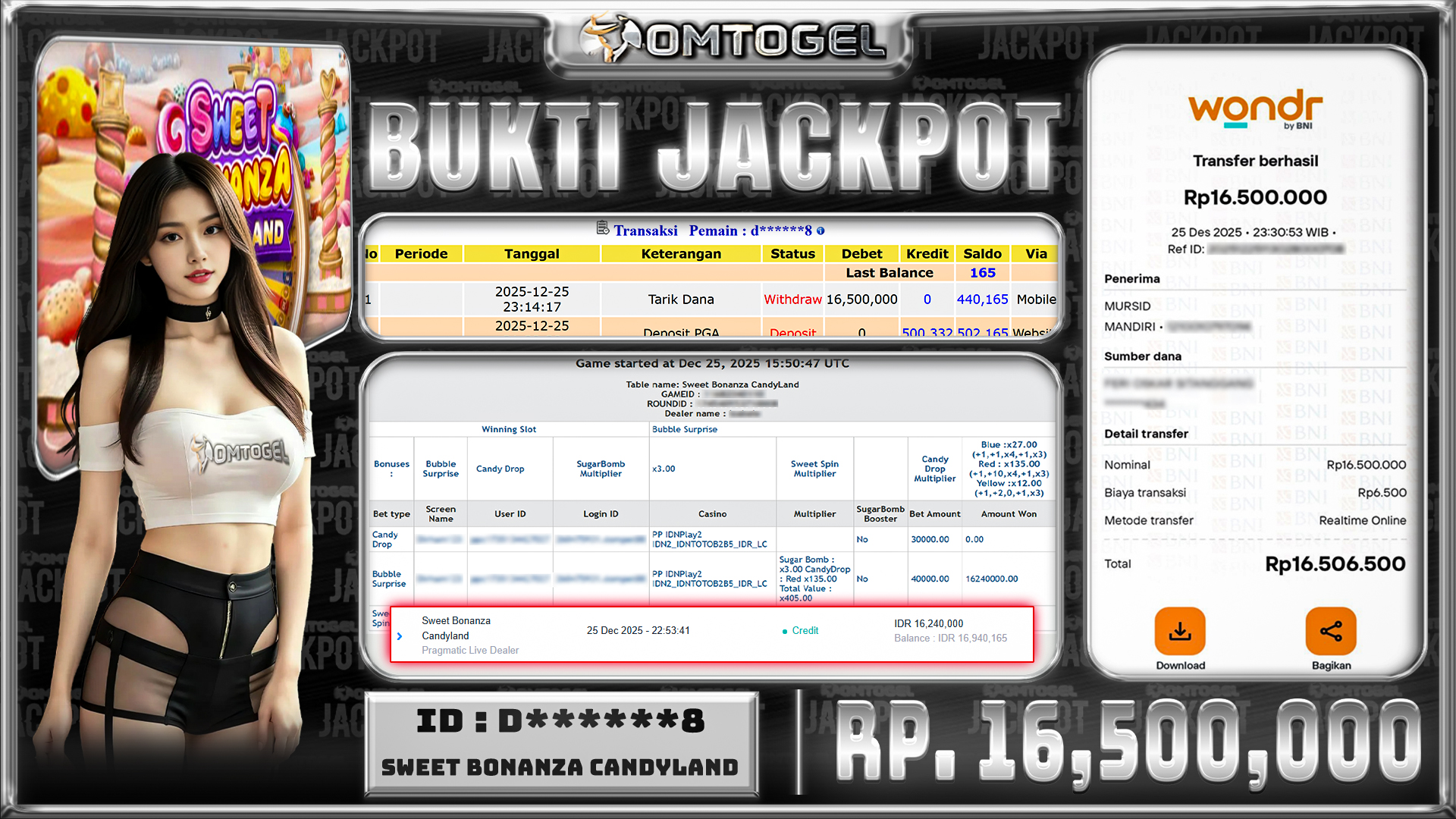 OMTOGEL JACKPOT PRAGMATIC LIVE DEALER SWEET BONANZA CANDYLAND ,16 JUTA DI BAYAR LUNAS ,-