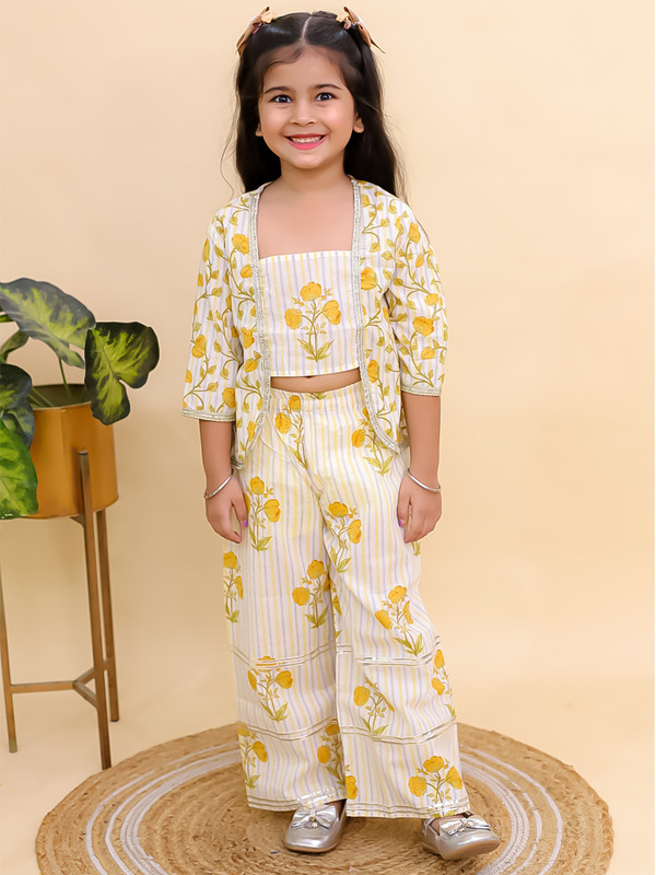 Festive Party Wear Dress Cotton 3/4 Sleeves Floral Printed Girls Co-Ords - Picture 5 of 25