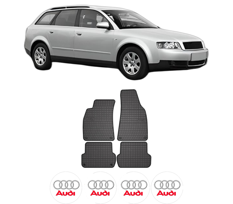 Set covorase presuri AUDI A4 B6 Avant (8E5) din 2001-2004, auto, din cauciuc thermoplastic, 4 Stickere auto cu AUDI