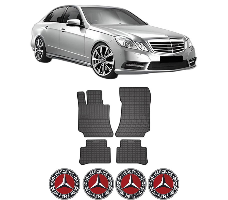 Set covorase presuri MERCEDES-BENZ E-CLASS (W212) din 2009-2016, auto, din cauciuc thermoplastic, 4 Stickere auto cu MERCEDES-BENZ
