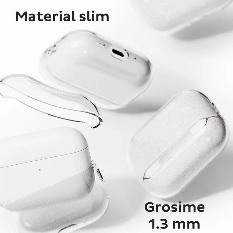 Husa pentru Apple AirPods Pro 3 Ringke, Silicon premium, Breloc Carabina, Snur detasabil, Incarcare Wireless, Transparenta/Glitter imgi 380 2650963