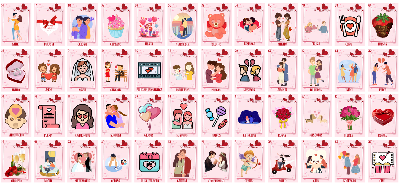 Cartones de Loteria San Valentin