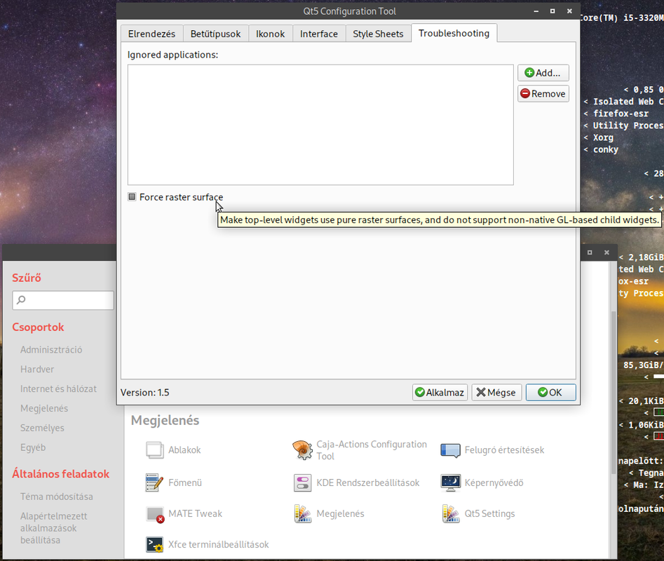 MATE - KDE Rendszerbeállítások