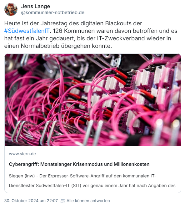 Cyberangriff auf Südwestfalen SIT (Okt. 2023)