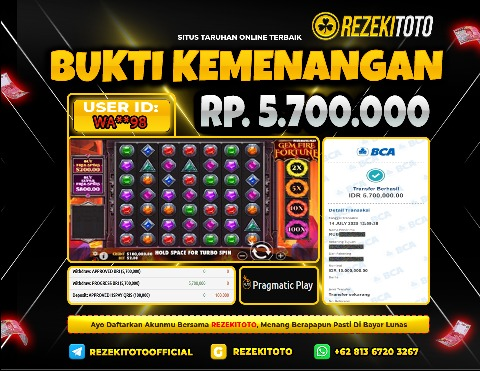 BUKTI KEMENANGAN 14 JULI 2025 GEM FIRE FORTUNA 5 JUTA 