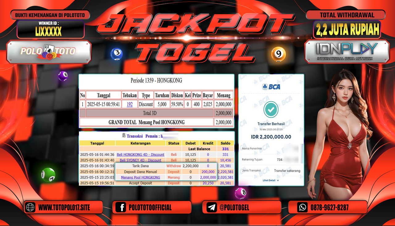 POLOTOTO JACKPOT TOGEL HONGKONG LOTTO Rp.2.200.000,-
