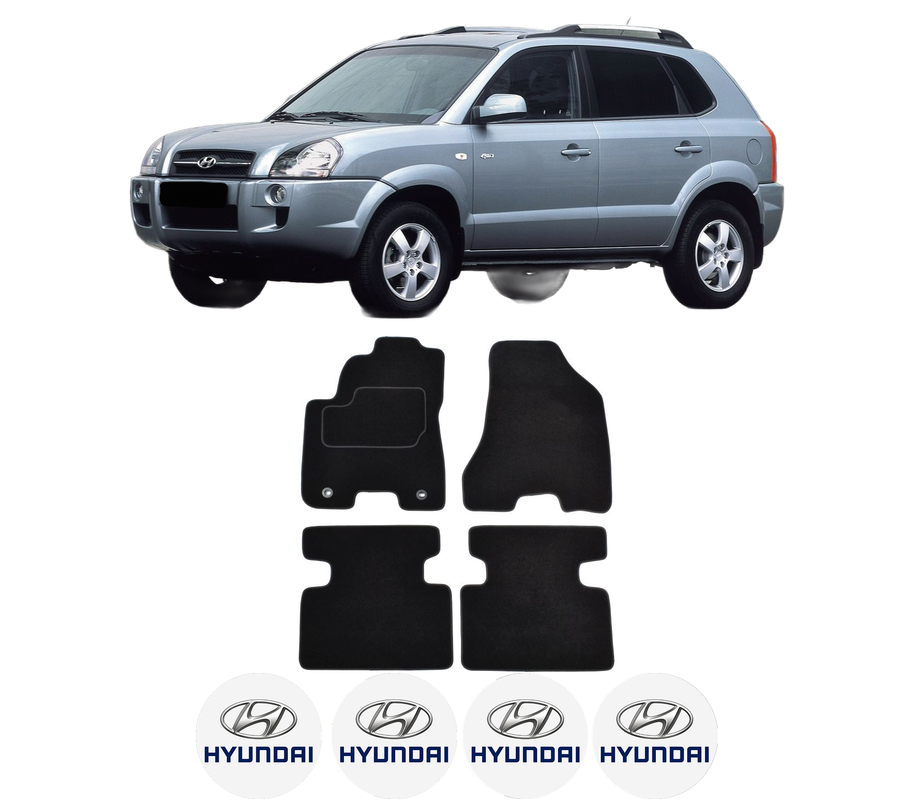 Set Covorase Presuri HYUNDAI TUCSON (JM) din 2004-2010, Auto, Material Textil Mocheta, 4 Stickere auto cu HYUNDAI