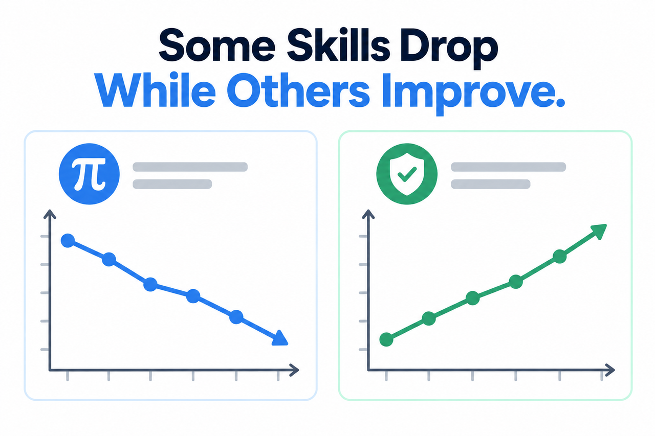 Chart showing some AI skills decline while others improve over time