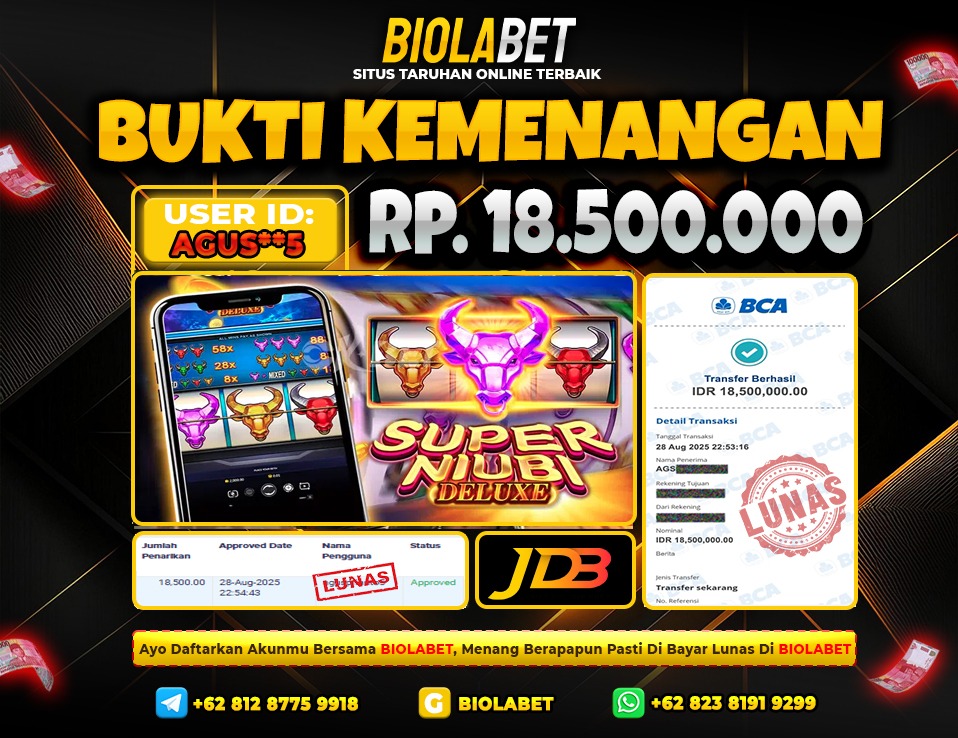 BIOLABET JACKPOT JDB  Rp.18.500.000.,- LUNAS