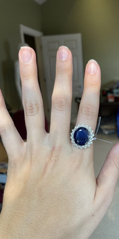 14K STAMPED WHITE GOLD LADY'S CUSTOM MADE DIAMOND & BLUE SAPPHIRE RING SIZE 7