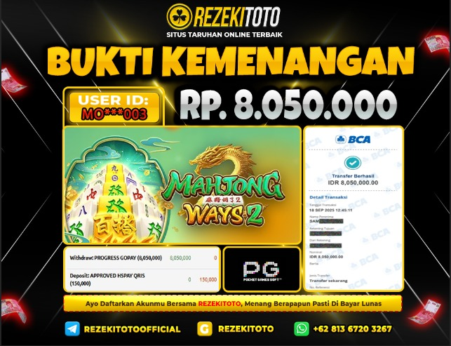 BUKTI KEMENANGAN 18 SEPTEMBER 2025 MAHJONG WAYS 2 8 JUTA 