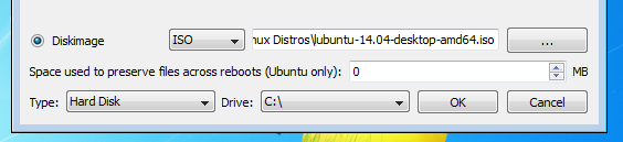 Unetbootin menu selection