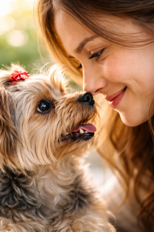 Pet parent connecting with their dog
