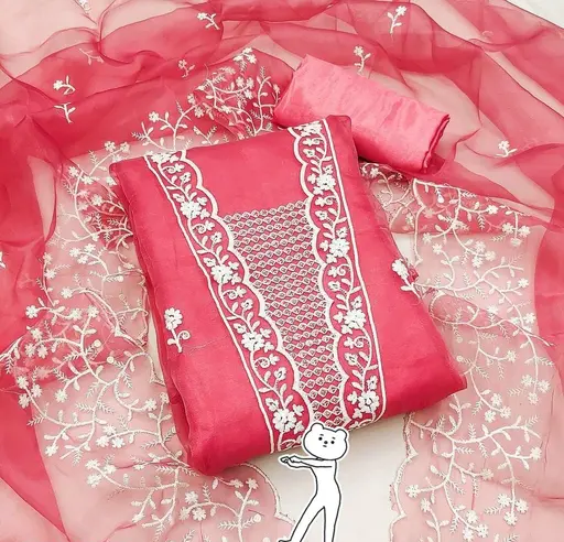 Women Pink Embroidered Organza Suits & Dress Materials
(R117)