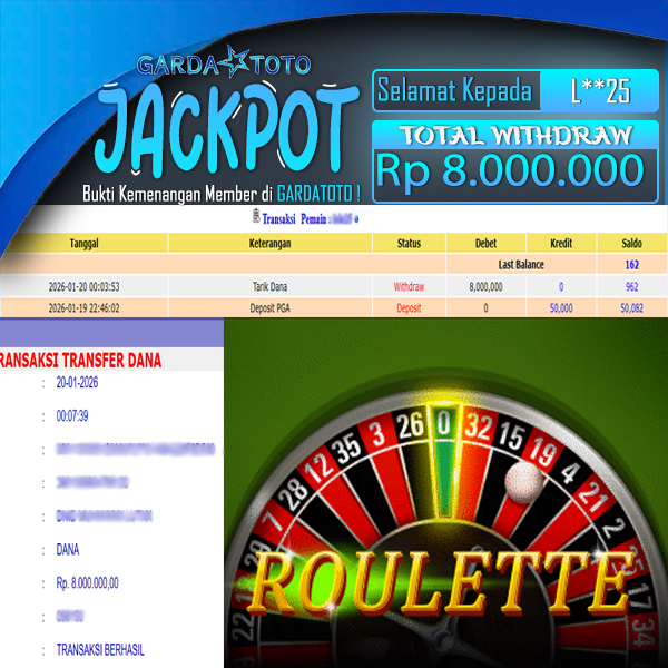 JACKPOT DI PERMAINAN SLOT PRAGMATIC PLAY Roulette WD Rp 8.000.000,- DIBAYAR LUNAS GARDATOTO MANTAP!