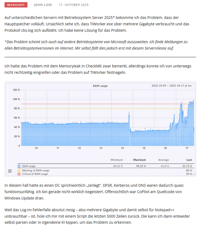 Speicherauslastung durch TiWorker
