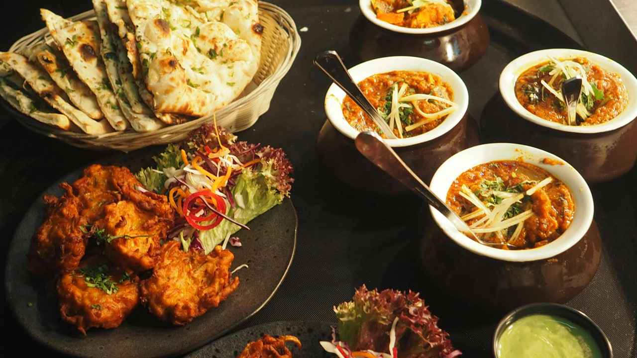 Traditional Indian food served on a table