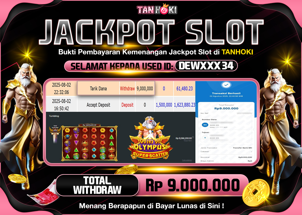 TANHOKI JACKPOT SLOT GATES OF OLYMPUS SUPER SCATTER Rp.9.000.000,- LUNAS