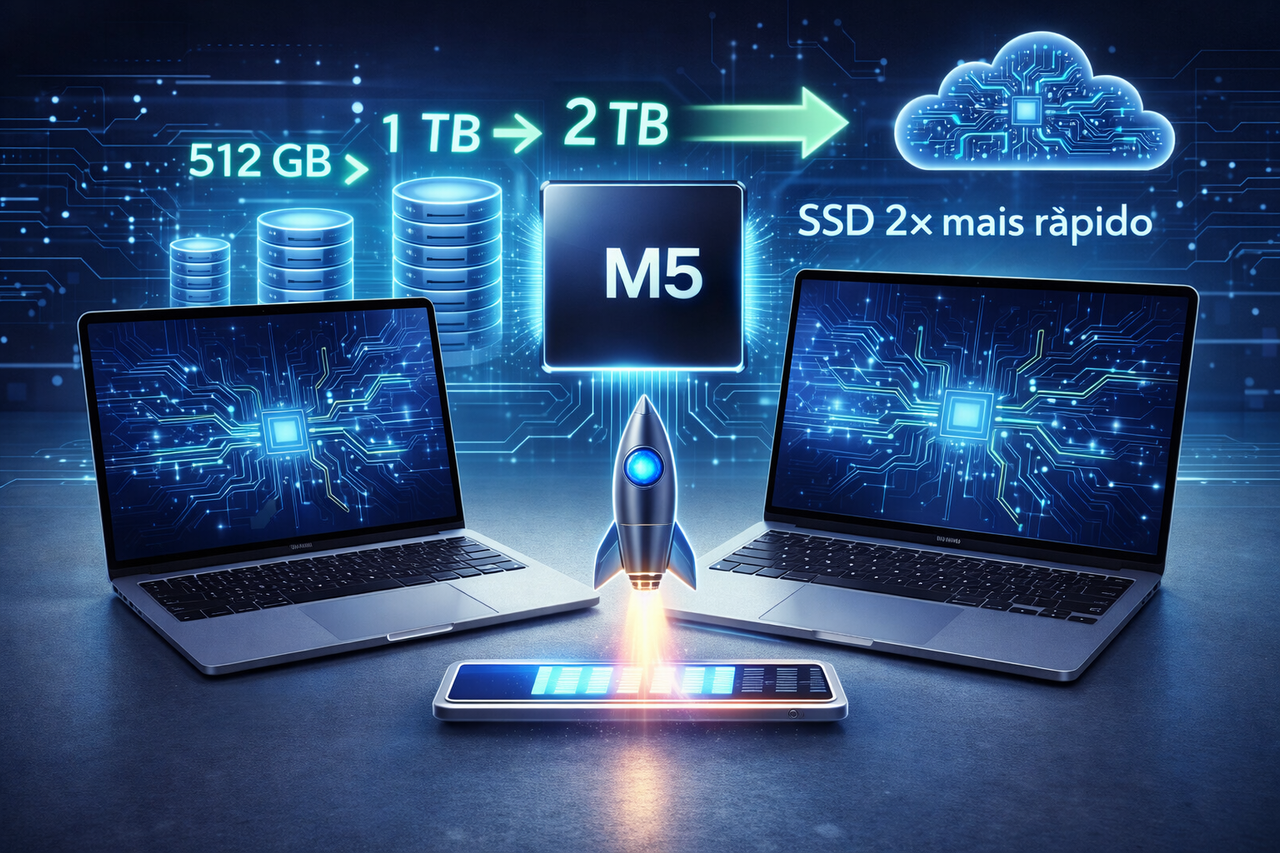 Apple atualiza MacBook Air e Pro com M5: mais armazenamento de fábrica, SSD mais rápido e foco pesado em IA local — mas com aumento de preço