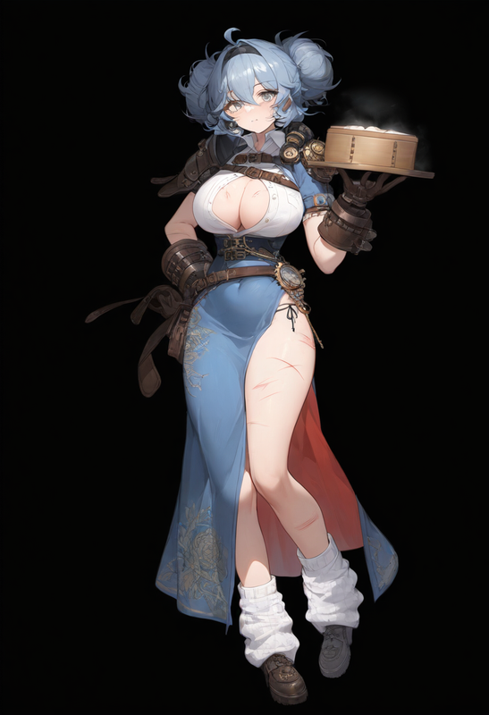 1girl, dark background, grey eyes, blue hair, curvy, loose socks, china dress, s s-2662964905