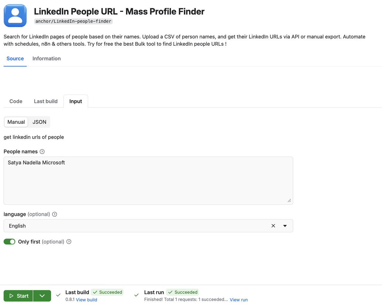 Only first result option