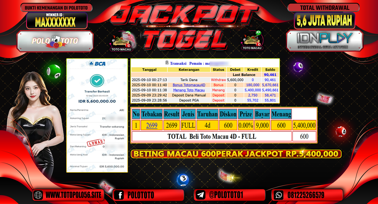 POLOTOTO JACKPOT TOGEL TOTO MACAU Rp.5.600.000,-