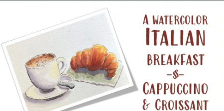 An Italian Breakfast in Ink and Watercolour | Bar Edition | Cappuccino & Croissant