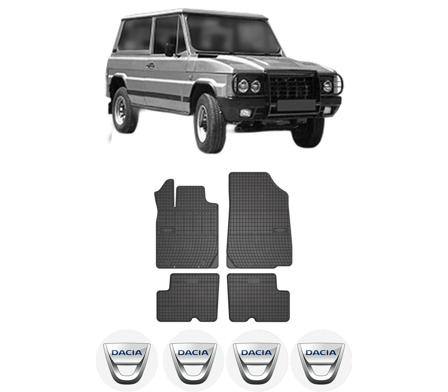 Set covorase presuri DACIA DUSTER din 2010-2023, auto, din cauciuc thermoplastic, 4 Stickere auto cu DACIA