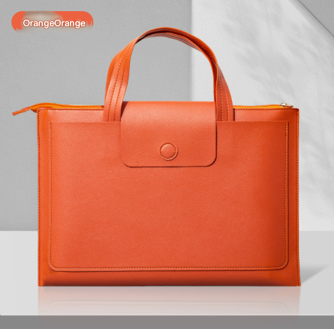 Orange Premium PU Leather Handheld Document Bag | Professional A4 File Organizer | Zippered Business Portfolio Tote
