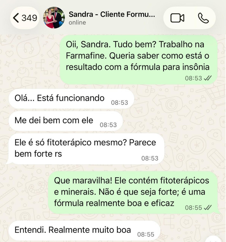 Print WhatsApp cliente Fórmula para Insônia