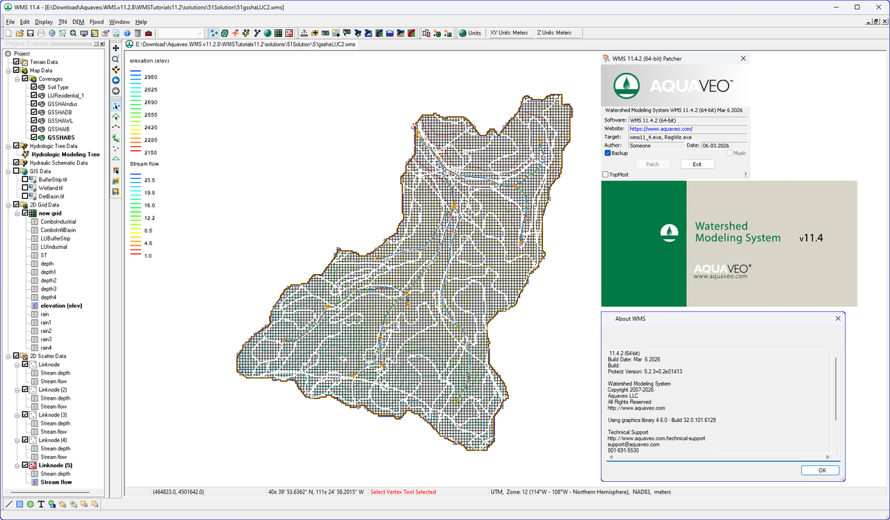 Working with Aquaveo Watershed Modeling System 11.4.5 full activated