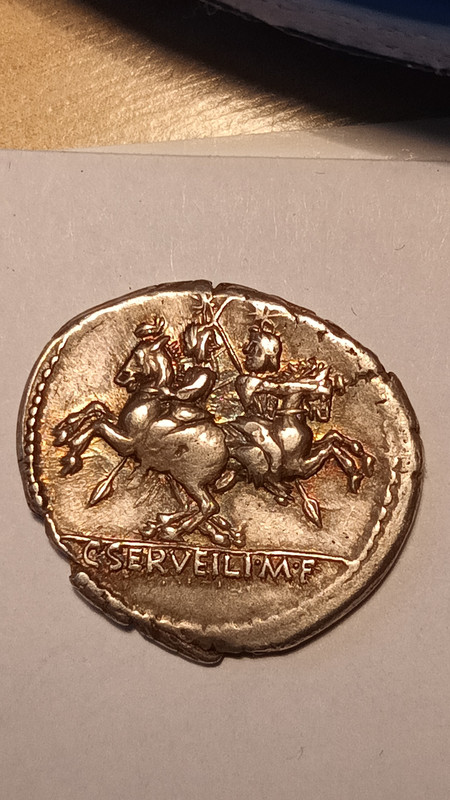 Denario gens Servilia. C. SERVEILI. M. F. Los Dióscuros a caballo. Roma. IMG-20230508-WA0031
