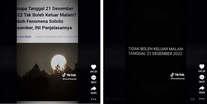 Unggahan video tentang fenomena solstis yang disebut-sebut akan terjadi pada Rabu, 21 Desember 2022 mendatang viral di media sosial.