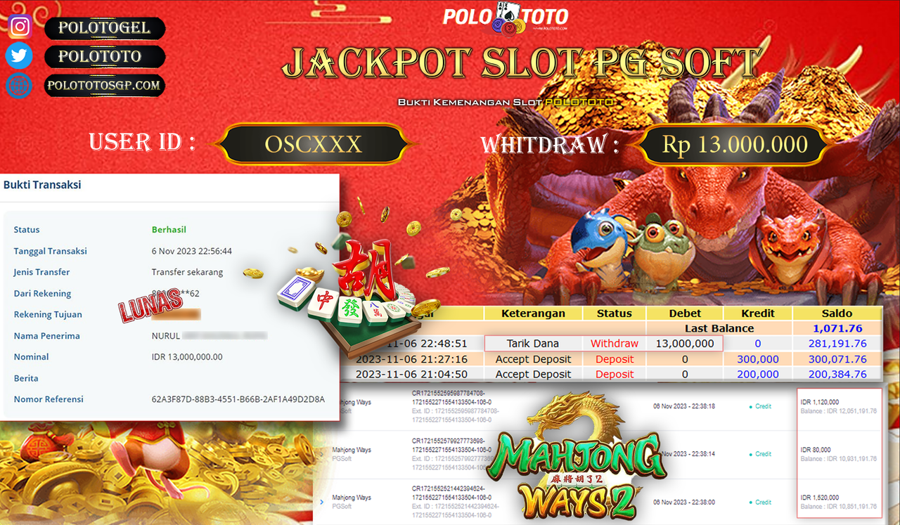 BUKTI PEMBAYARAN JACKPOT DIPOLOTOTO DIBAYAR LUNAS!!!