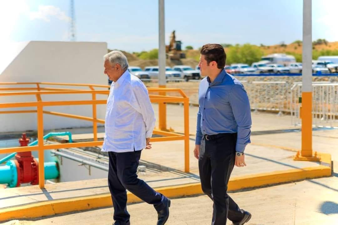 AMLO y Samuel García supervisan la presa El Cuchillo en Nuevo León