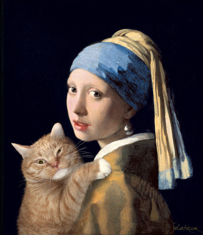 Vermeer-Girl-with-a-Pearl-Earring-and-Ginger-Cat-w