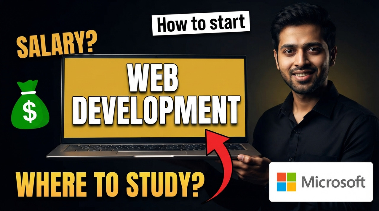 Result of: Web Development Career Guide YouTube Thumbnail Prompt with Laptop & Annotations