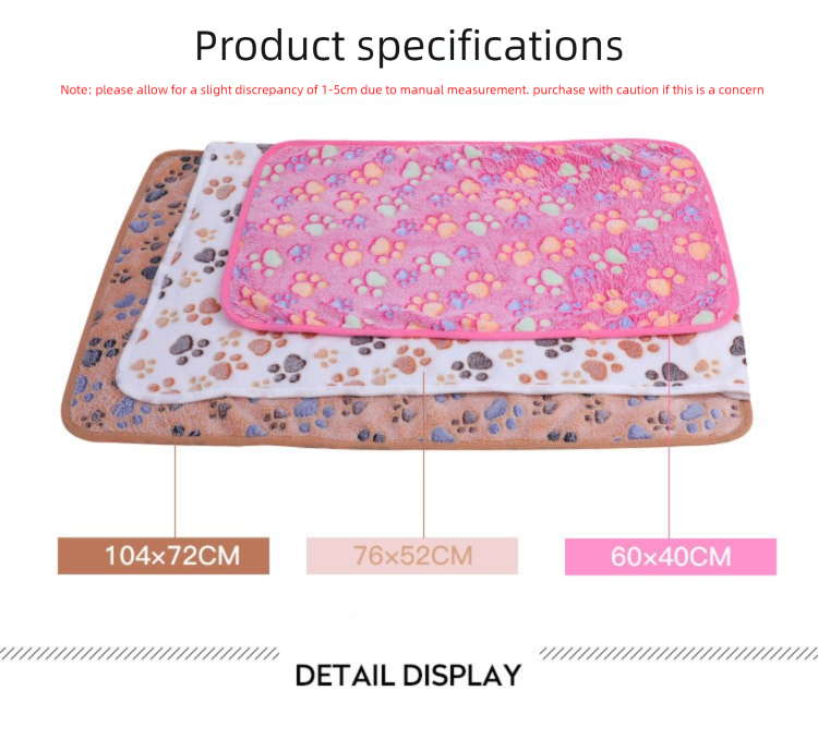 Blue Pet Blanket Set – Plush Paw Print Design, 3-Piece Pack (S/M/L Sizes)