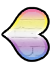 A sideways heart resembling the bigender pride flag pointing left.