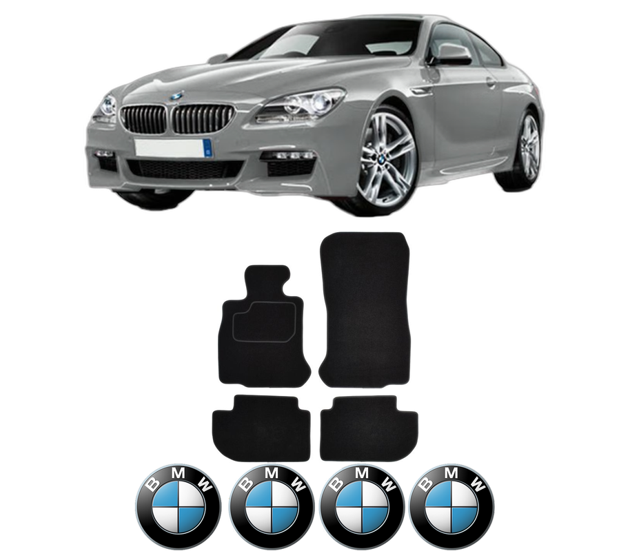 Set Covorase Presuri BMW Seria 6 Coupe (F13) din 2011-2017, Auto, Material Textil Mocheta, 4 Stickere auto cu BMW
