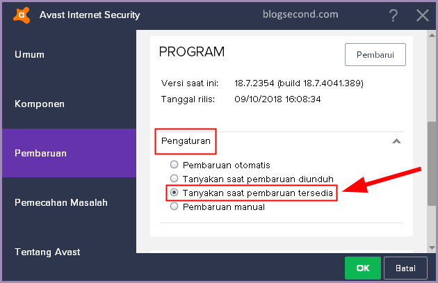 mengaktifkan Notif Pembaruan Avast pada PC