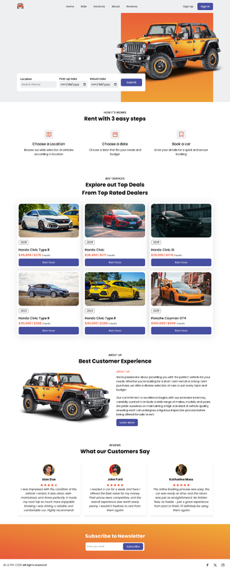 Rent Car Landing page layout preview