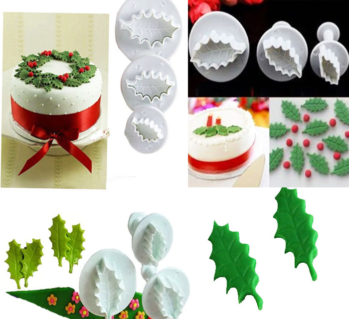 Molde expulsor de hojas muérdago navidad para decorar fondant y tortas