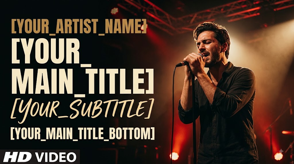 AI-generated example result for the youtube-thumbnail prompt: Music YouTube Thumbnail AI Prompt #84 – Single-Scene Composition