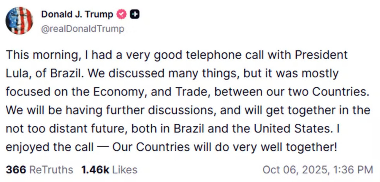 Publicação nas Redes Sociais do presidente Donald Trump