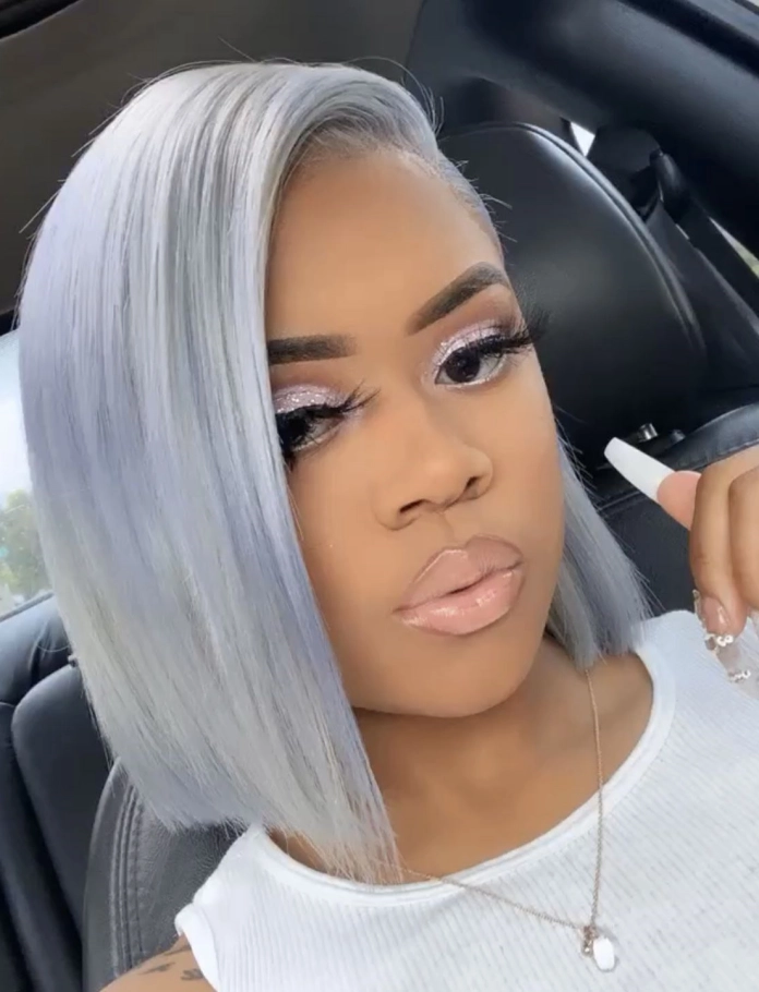 Silver gray hair color of medium length